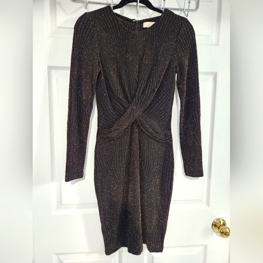 Michael Kors Black and Gold Long Sleeve Dress